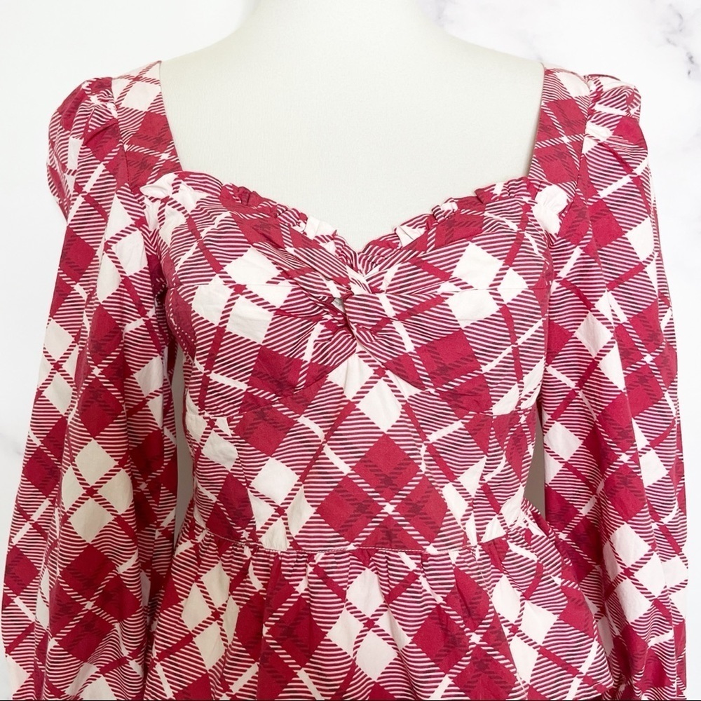 Rahi Blossom Top‎ in Red/White Dynasty Plaid - Picture 7 of 16